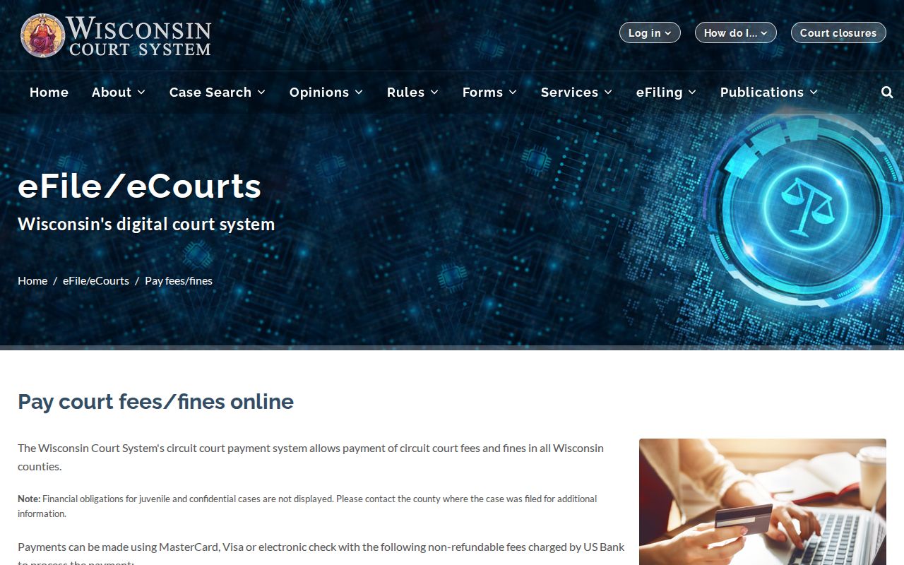 Wisconsin traffic court records: circuit-court fine and fee payment page