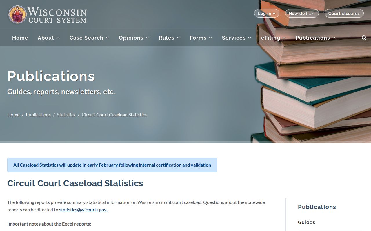 Wisconsin court docket filing statistics in the current and historical caseload reports