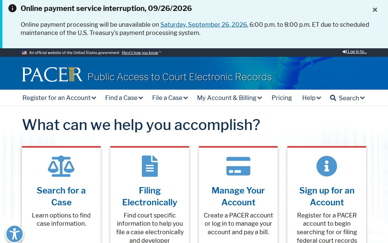 Wisconsin court records route to federal cases through the official PACER access page