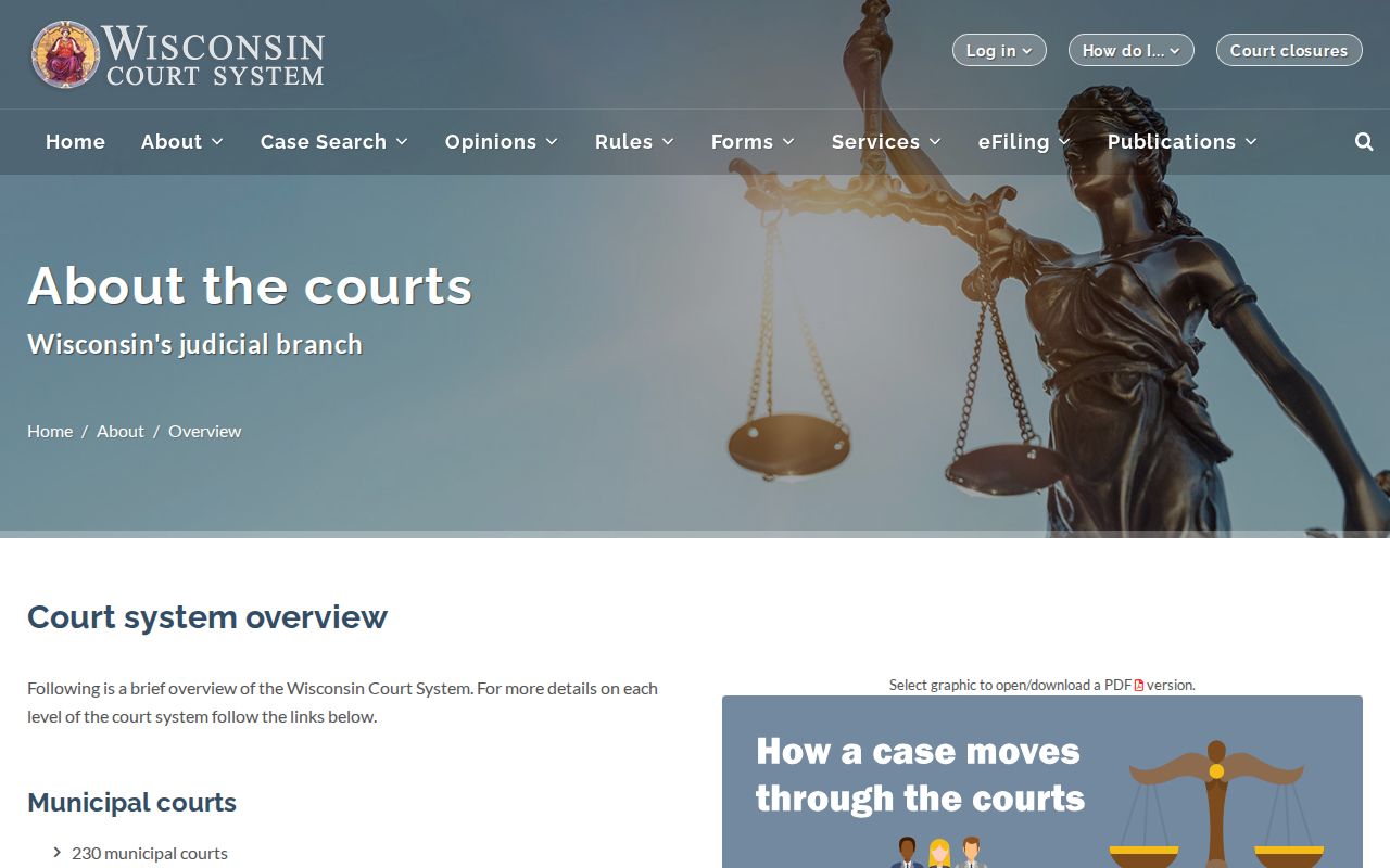 Wisconsin court docket system overview of the Supreme Court, Court of Appeals, circuit and municipal courts