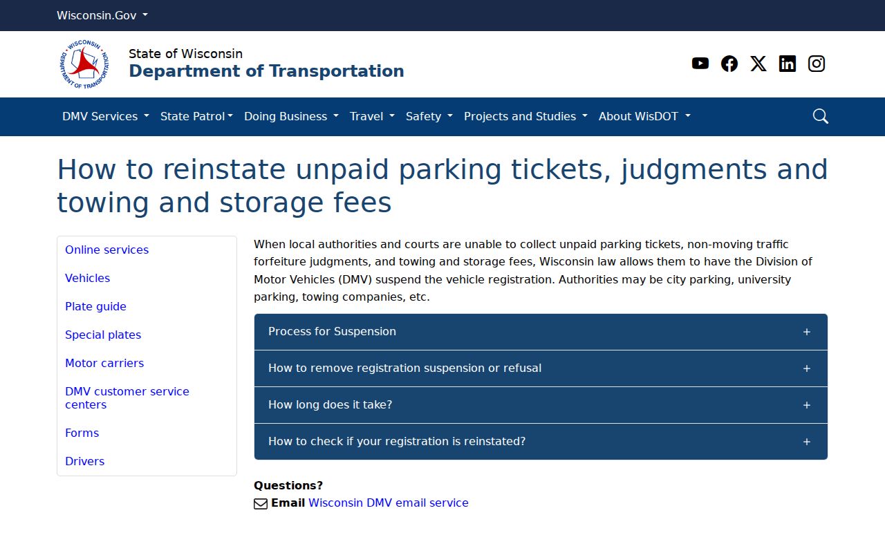 Wisconsin traffic court records: TVRP vehicle registration notices and reinstatement