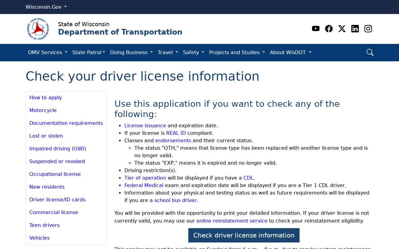 Wisconsin traffic court records: WisDOT own-license status check form